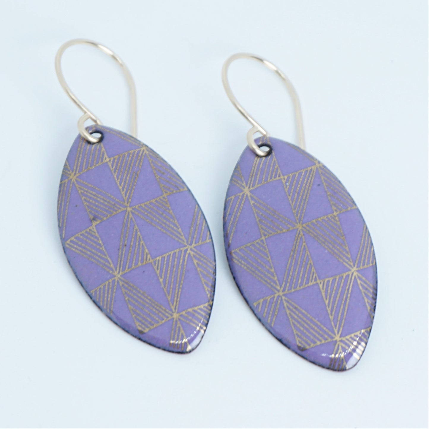 Gold Windmill on Purple Enamel Marquis Earrings