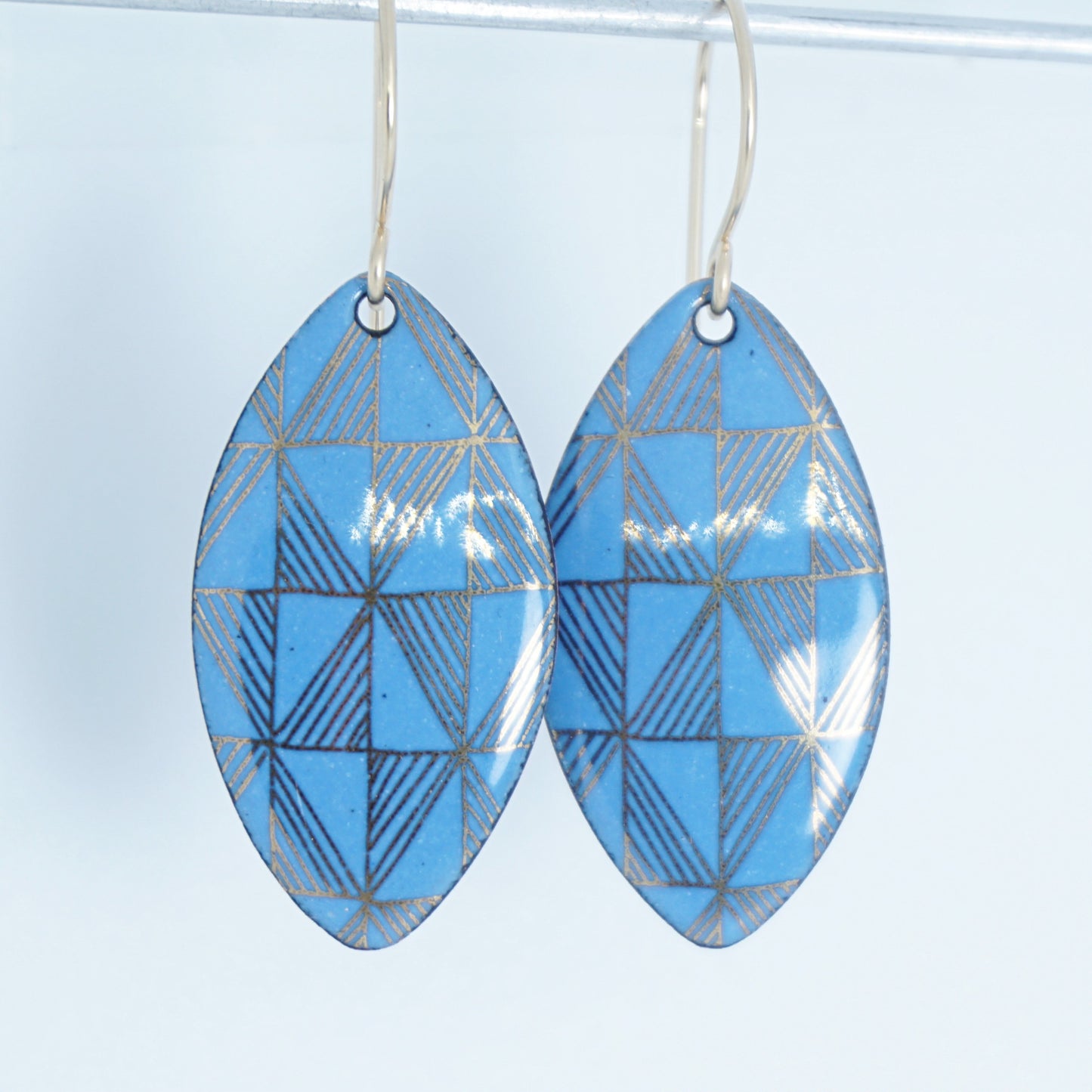 Gold Windmill on Blue Enamel Marquis Earrings