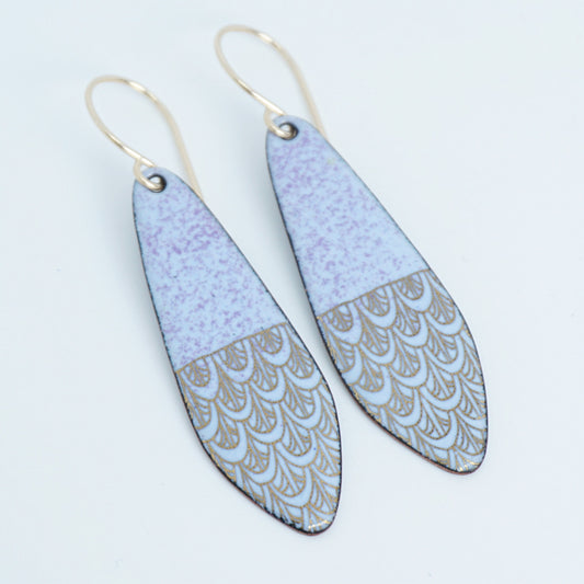 Gold Mermaid Scales on Purple Enamel Teardrop Earrings