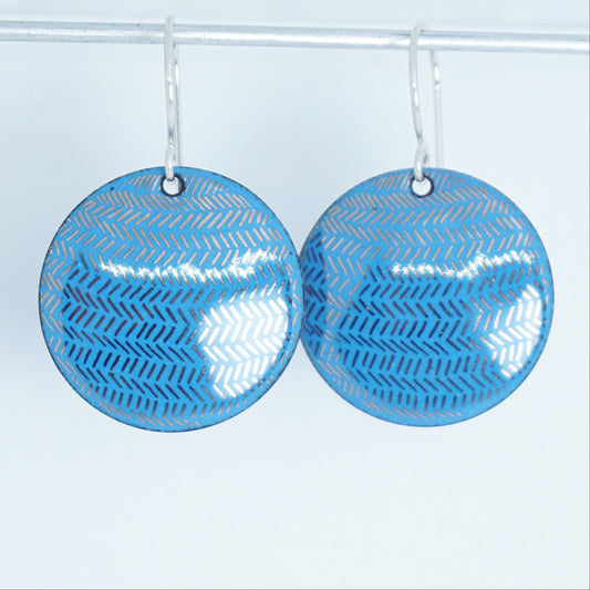 Silver Accents on Blue Enamel Disc Earrings