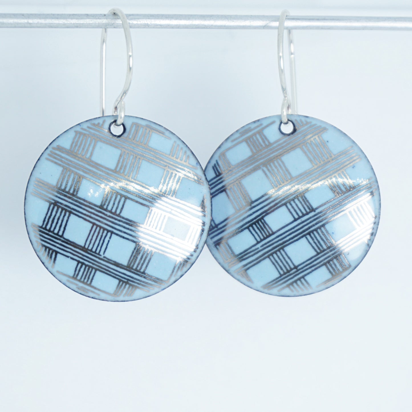Silver Accents on Light Blue Enamel Disc Earrings