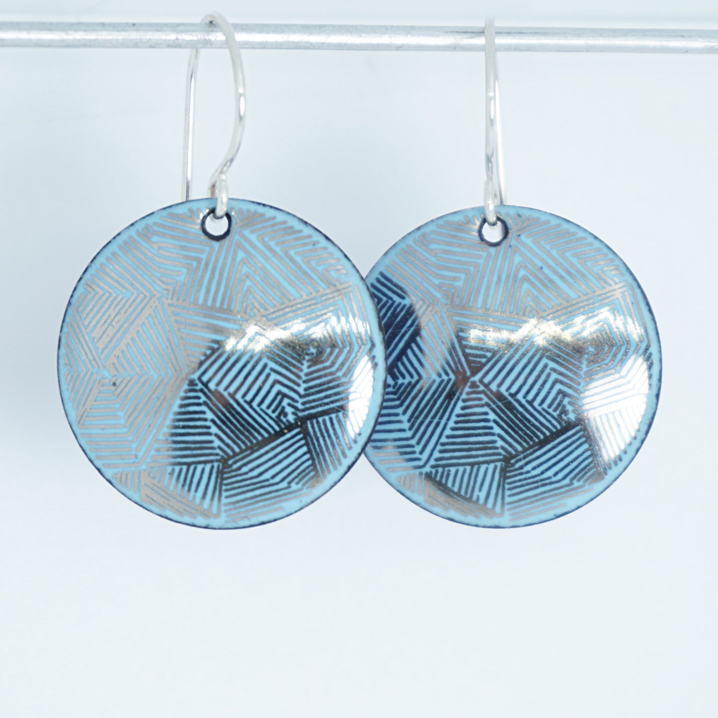 Silver Accents on Light Blue Enamel Disc Earrings