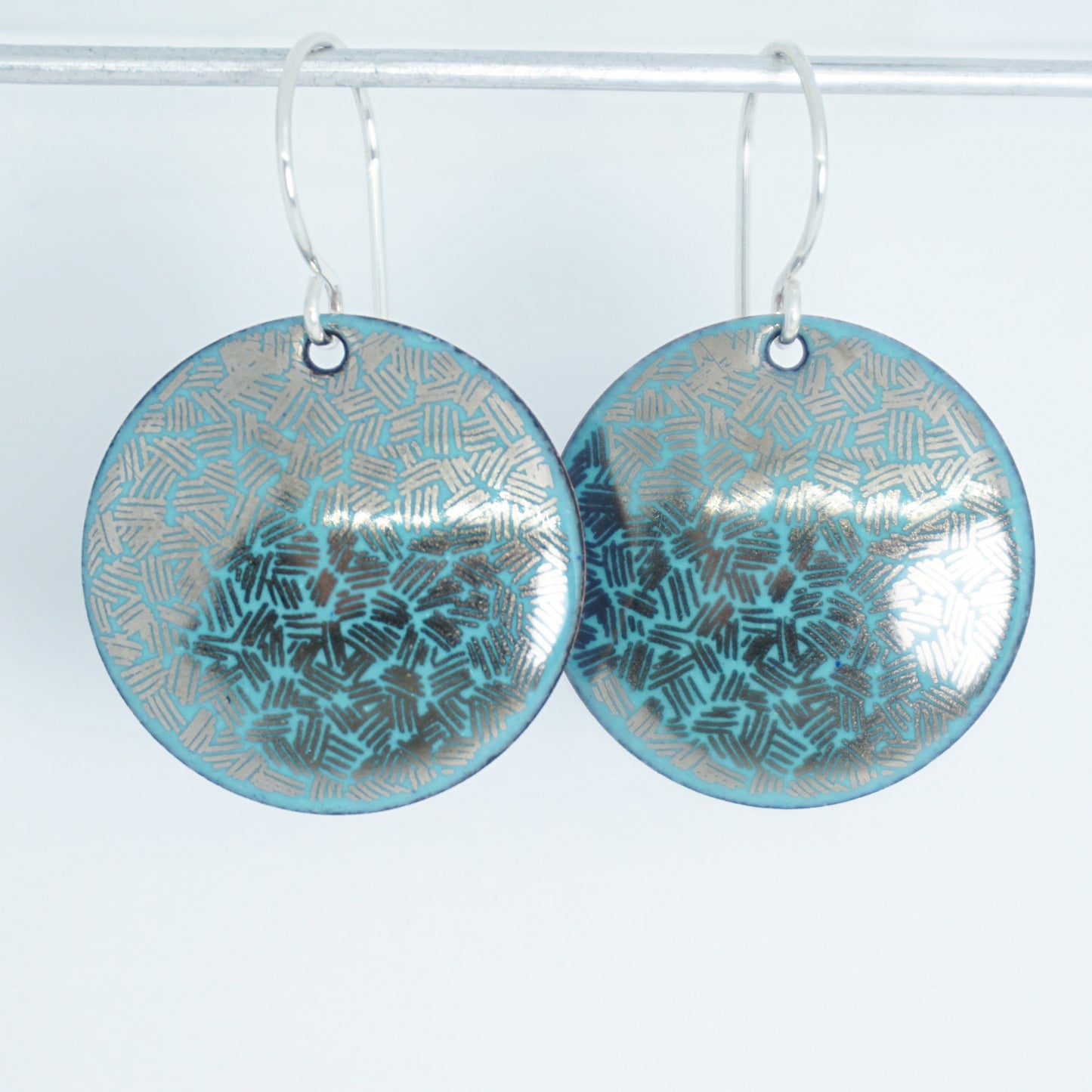 Silver Accents on Green Enamel Disc Earrings