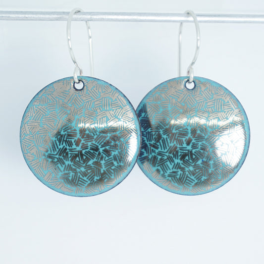 Silver Accents on Green Enamel Disc Earrings