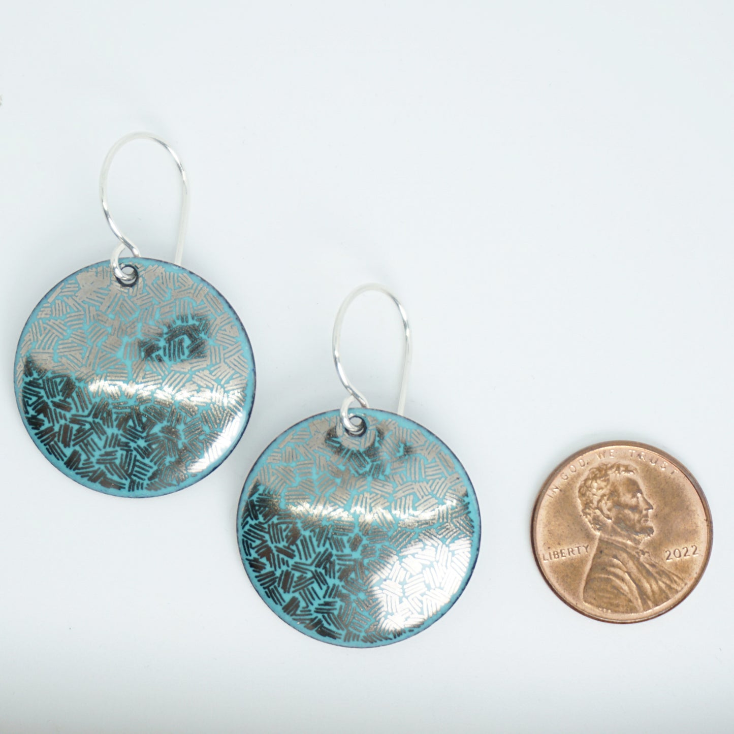 Silver Accents on Green Enamel Disc Earrings