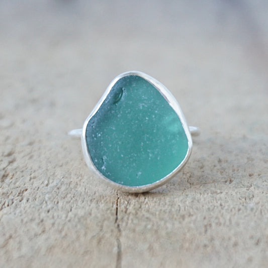 Size 7 1/2 Dark Green Sea Glass Stacking Ring