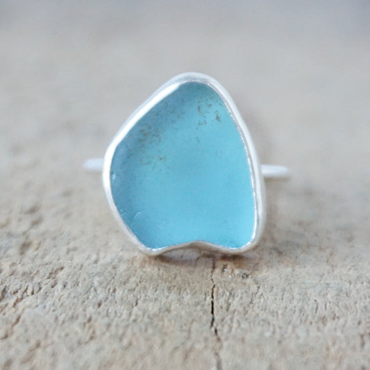 Size 7 1/4 Teal Blue Green Sea Glass Stacking Ring