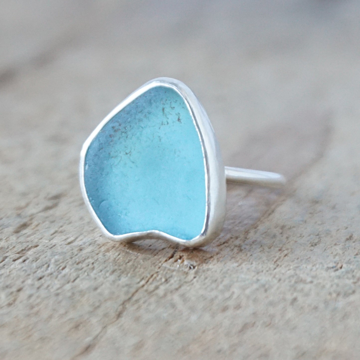 Size 7 1/4 Teal Blue Green Sea Glass Stacking Ring