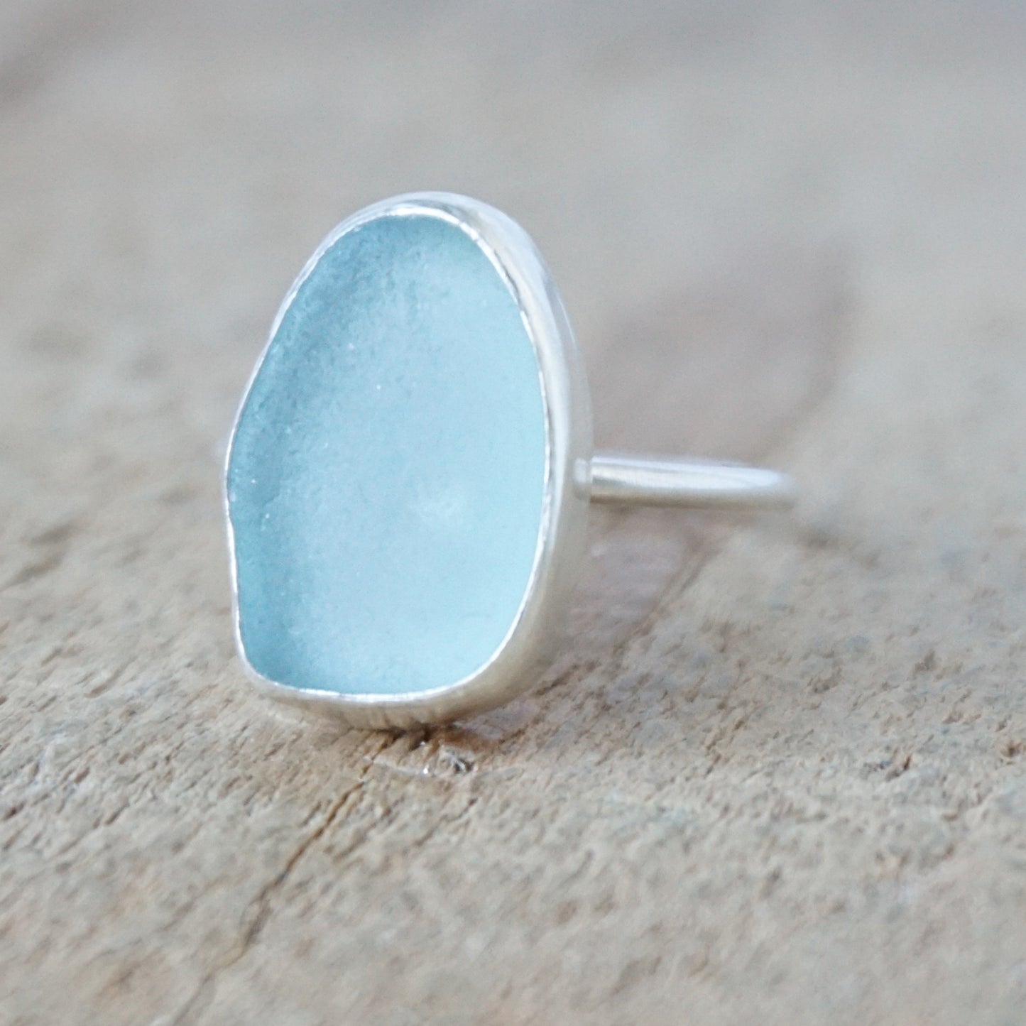 Size 7 1/2 Teal Blue Green Sea Glass Stacking Ring