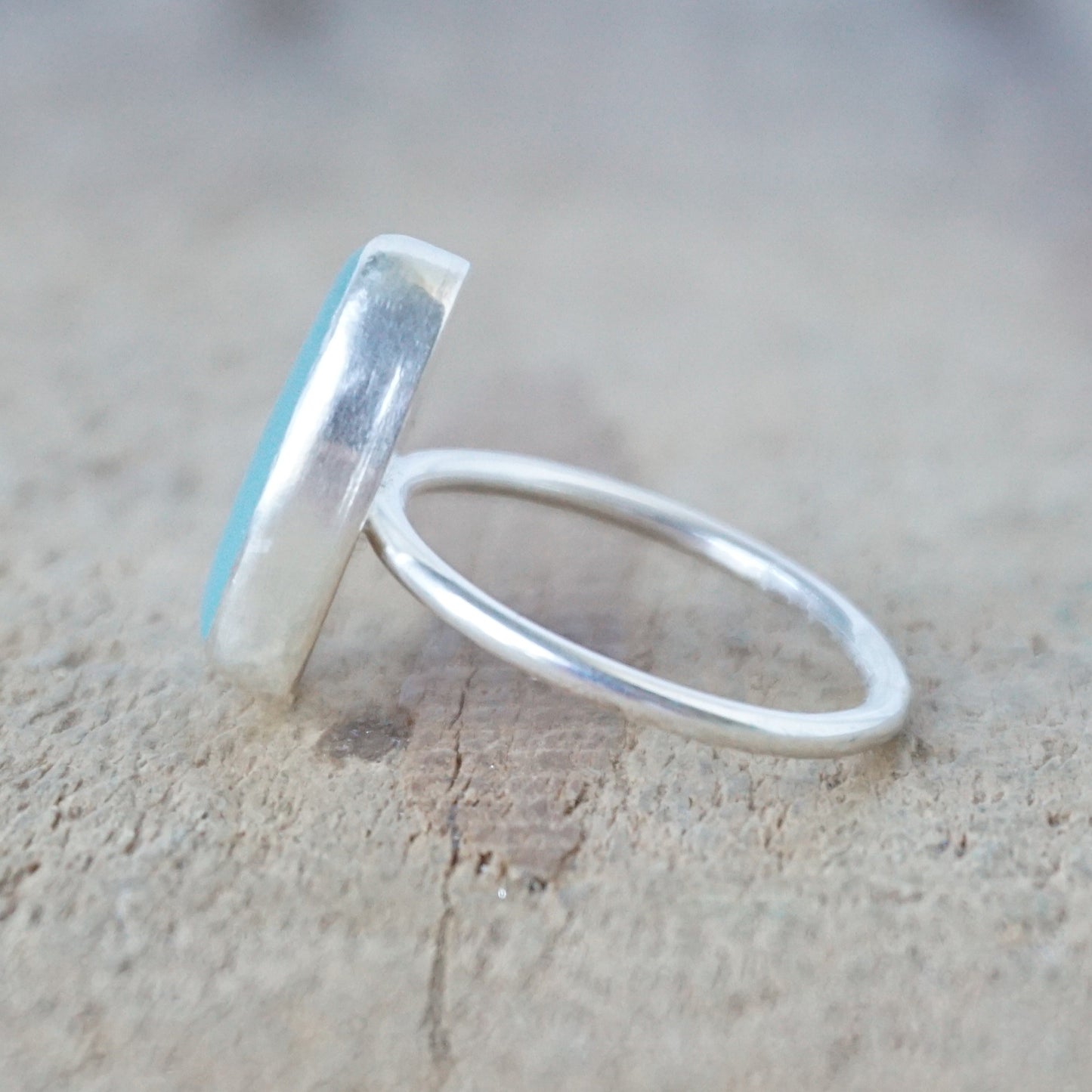 Size 7 1/2 Teal Blue Green Sea Glass Stacking Ring