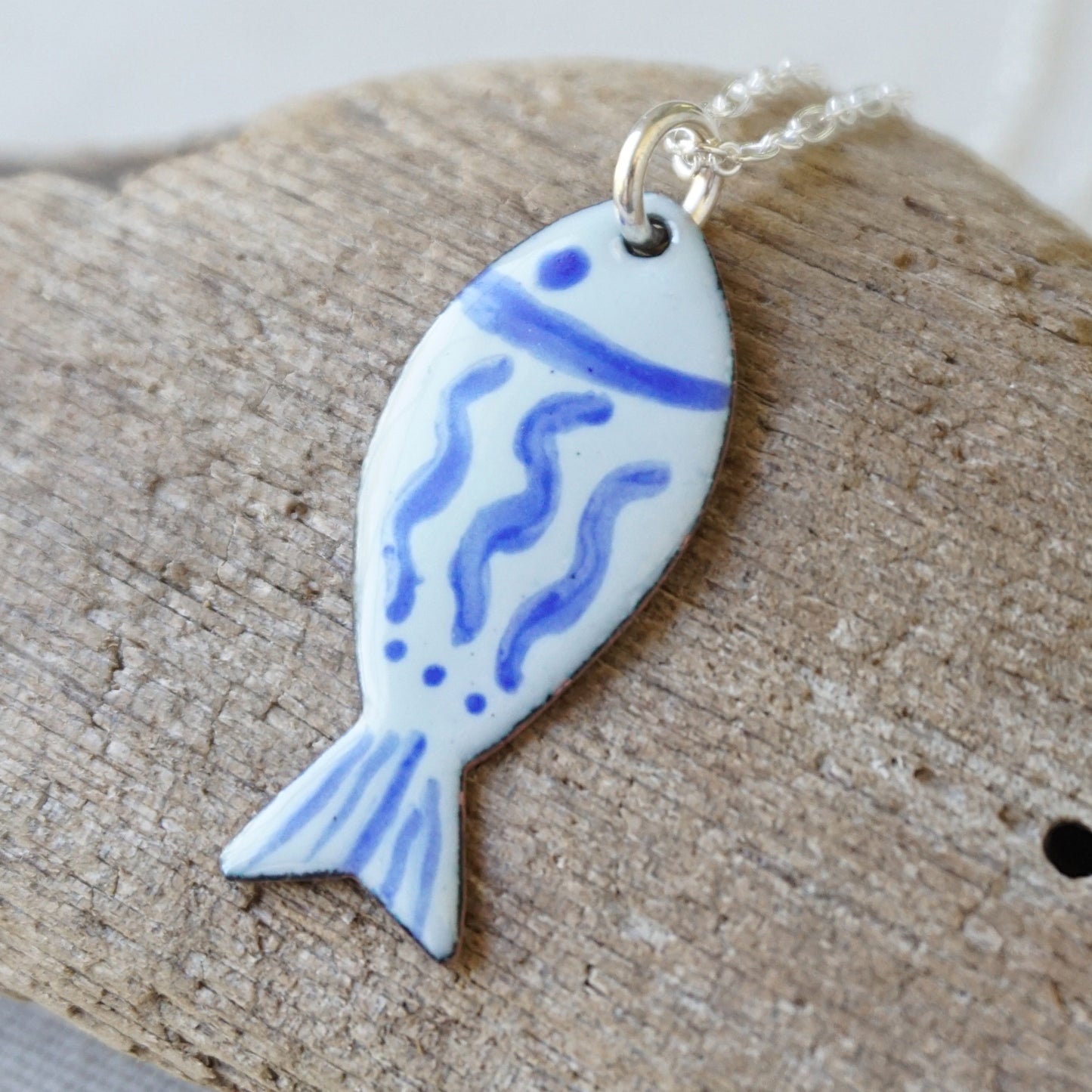 Light Seafoam Green and Blue Enamel Fish Necklace