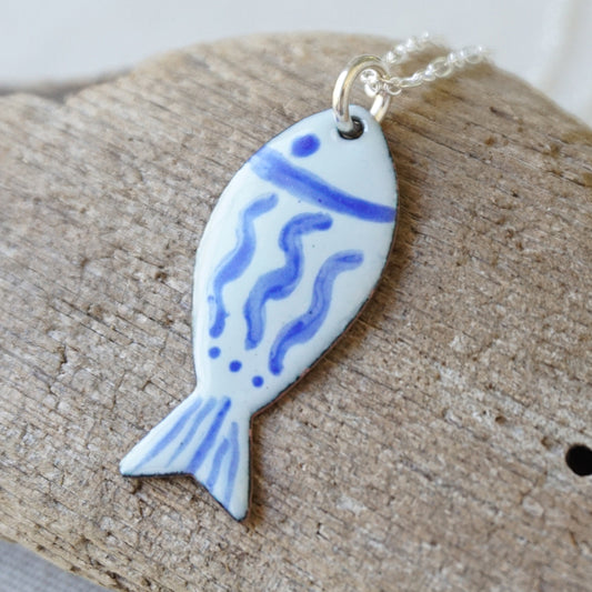 Light Seafoam Green and Blue Enamel Fish Necklace