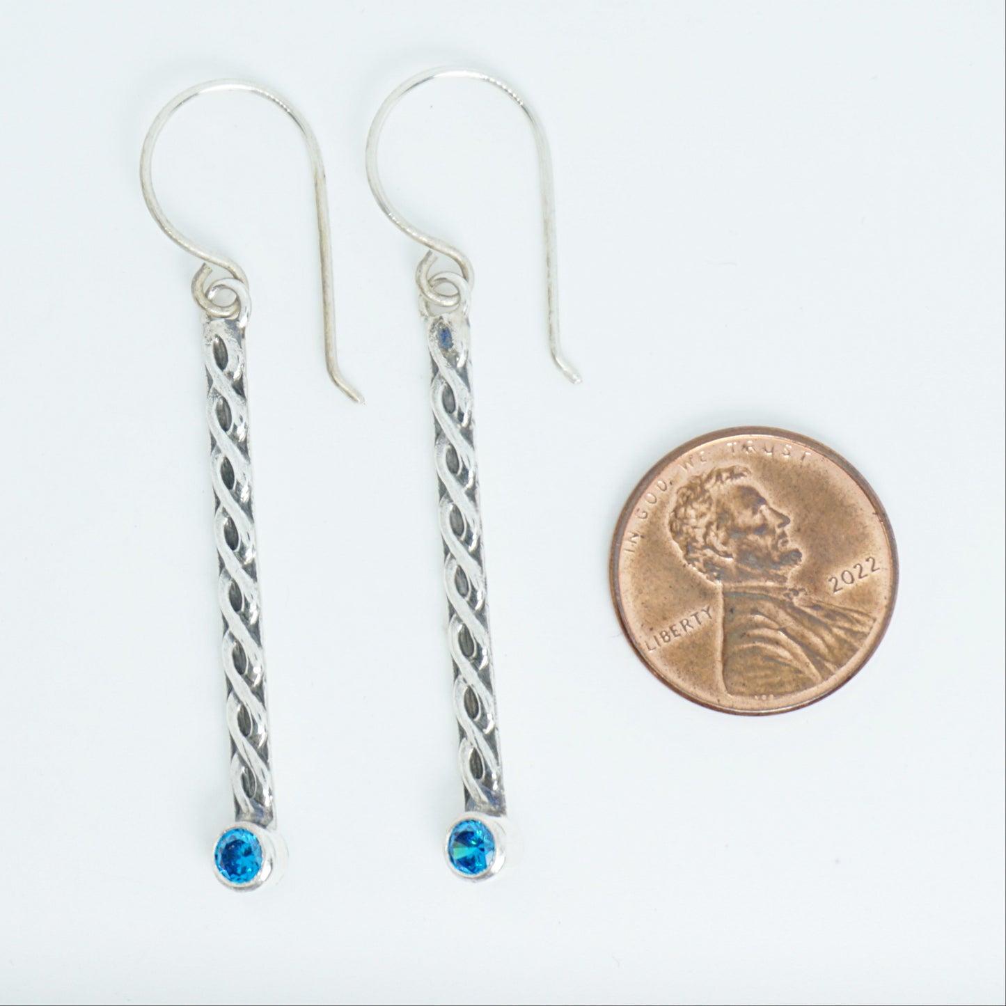 Tube Set Aqua Blue Cubic Zirconia Earrings