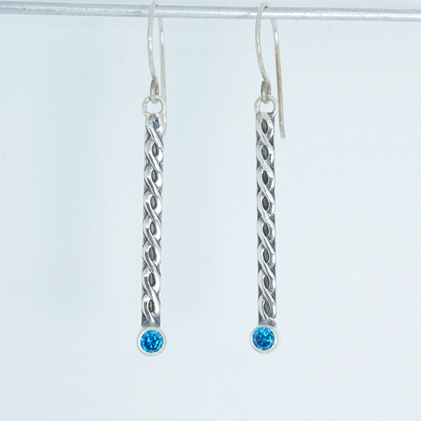 Tube Set Aqua Blue Cubic Zirconia Earrings