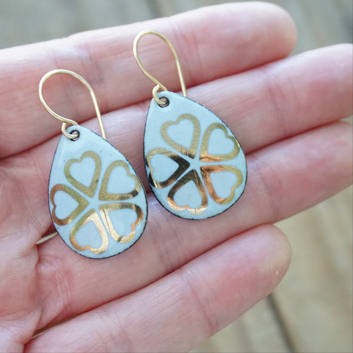 CLEARANCE Gold Flowers on Light Periwinkle Teardrop Earrings