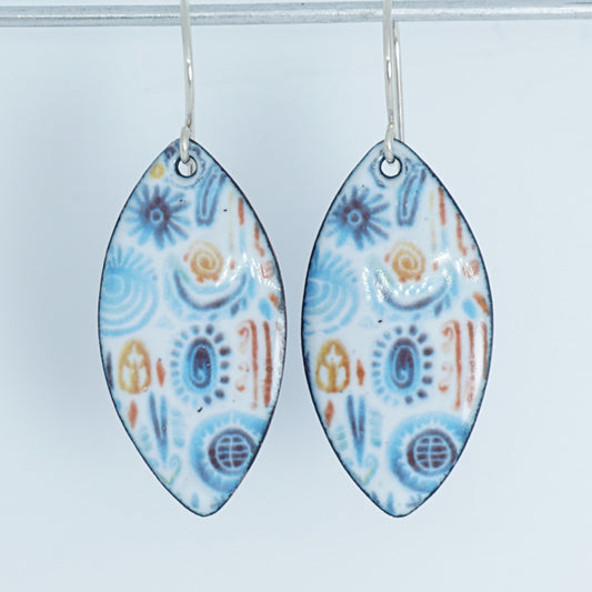 Retro Polynesian Print Enamel Marquis Earrings