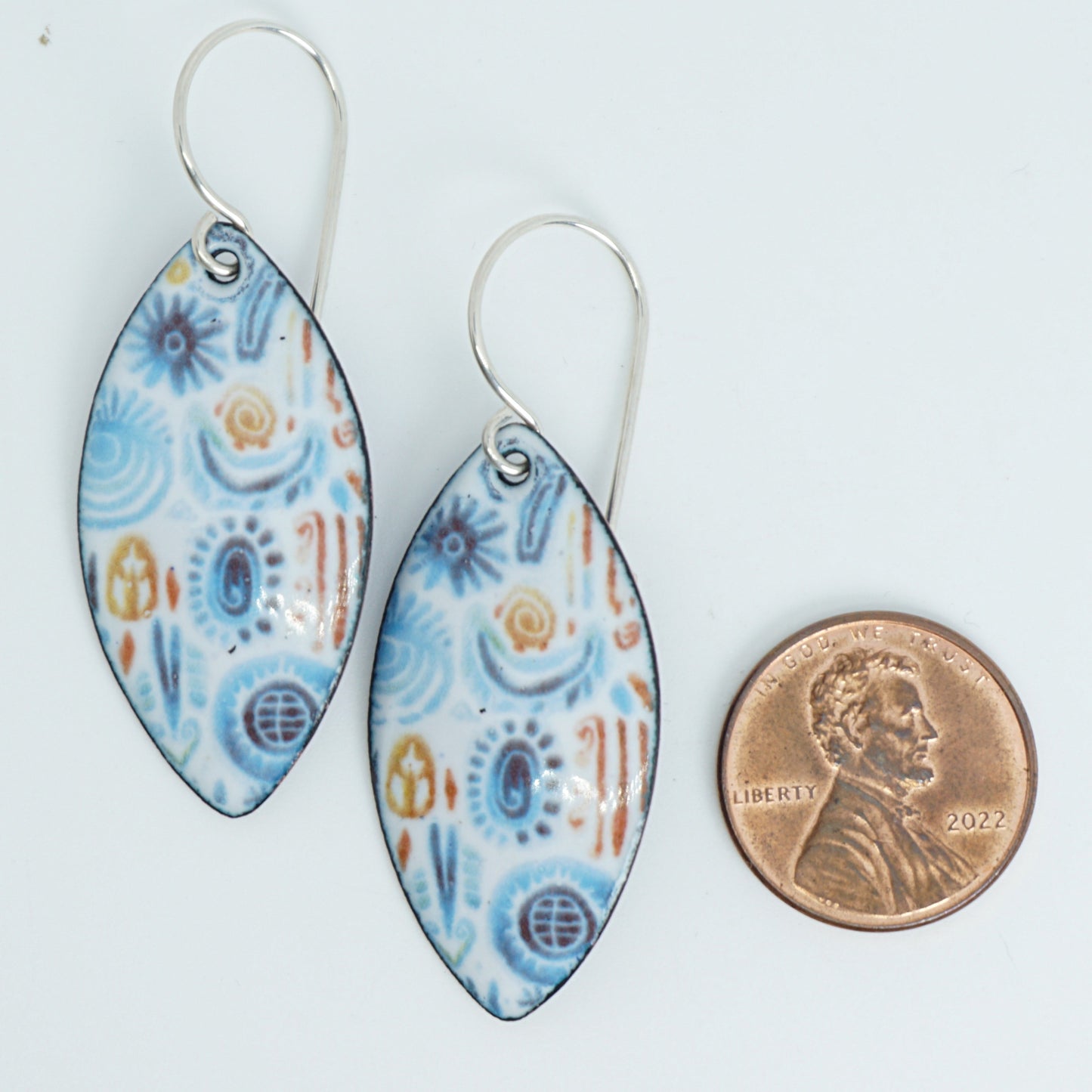 Retro Polynesian Print Enamel Marquis Earrings