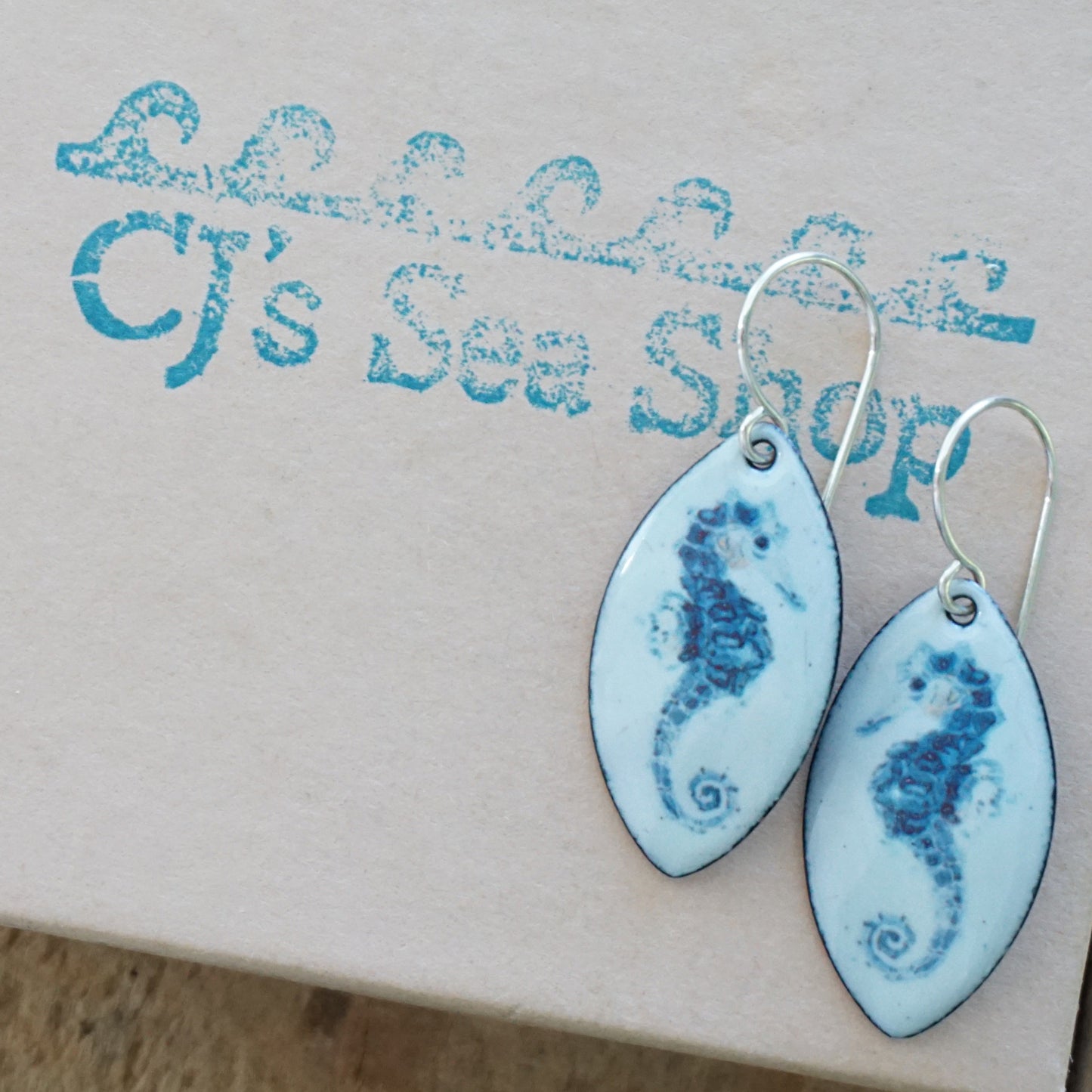 Light Seafoam Green Enamel Seahorse Earrings