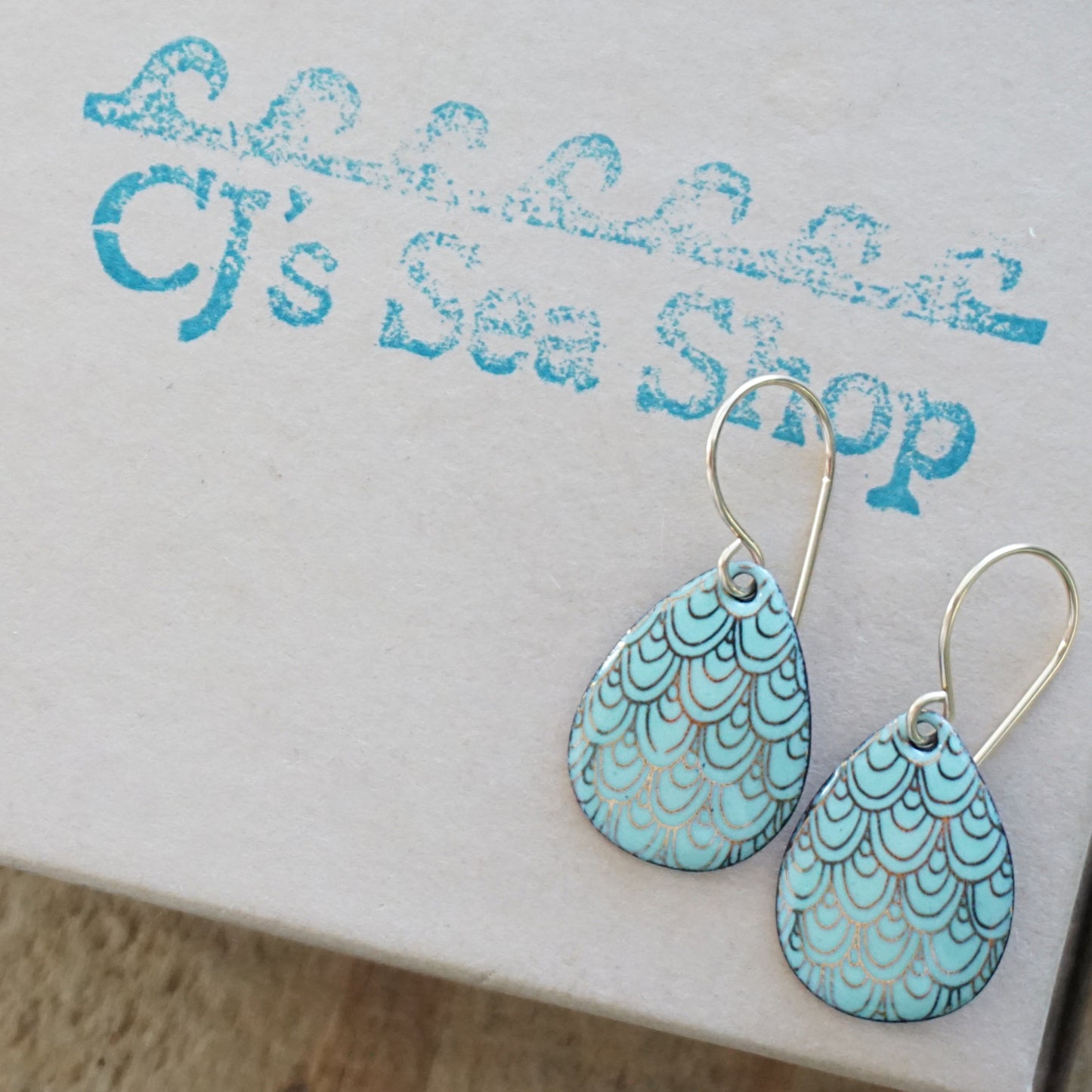 Gold Mermaid Scales on Seafoam Green Enamel Earrings