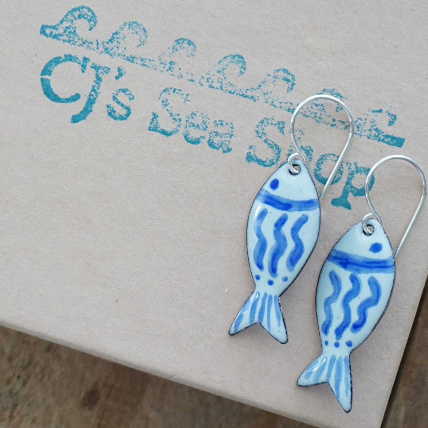 Light Seafoam Green and Blue Enamel Fish Earrings