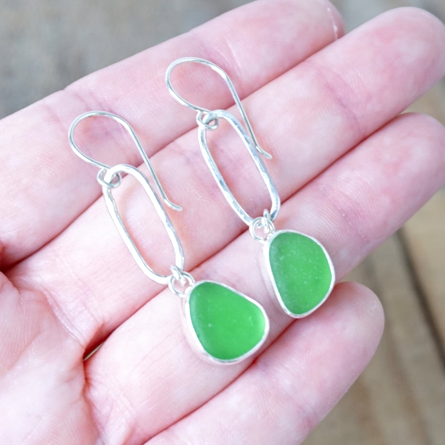 Kelly Green Sea Glass Paperclip Earrings