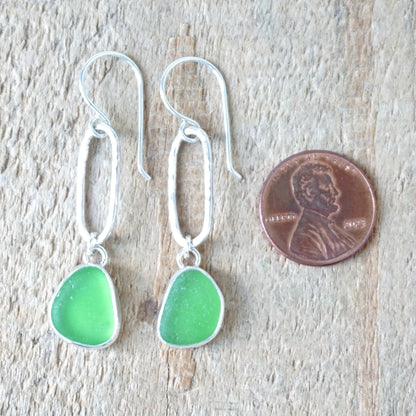 Kelly Green Sea Glass Paperclip Earrings