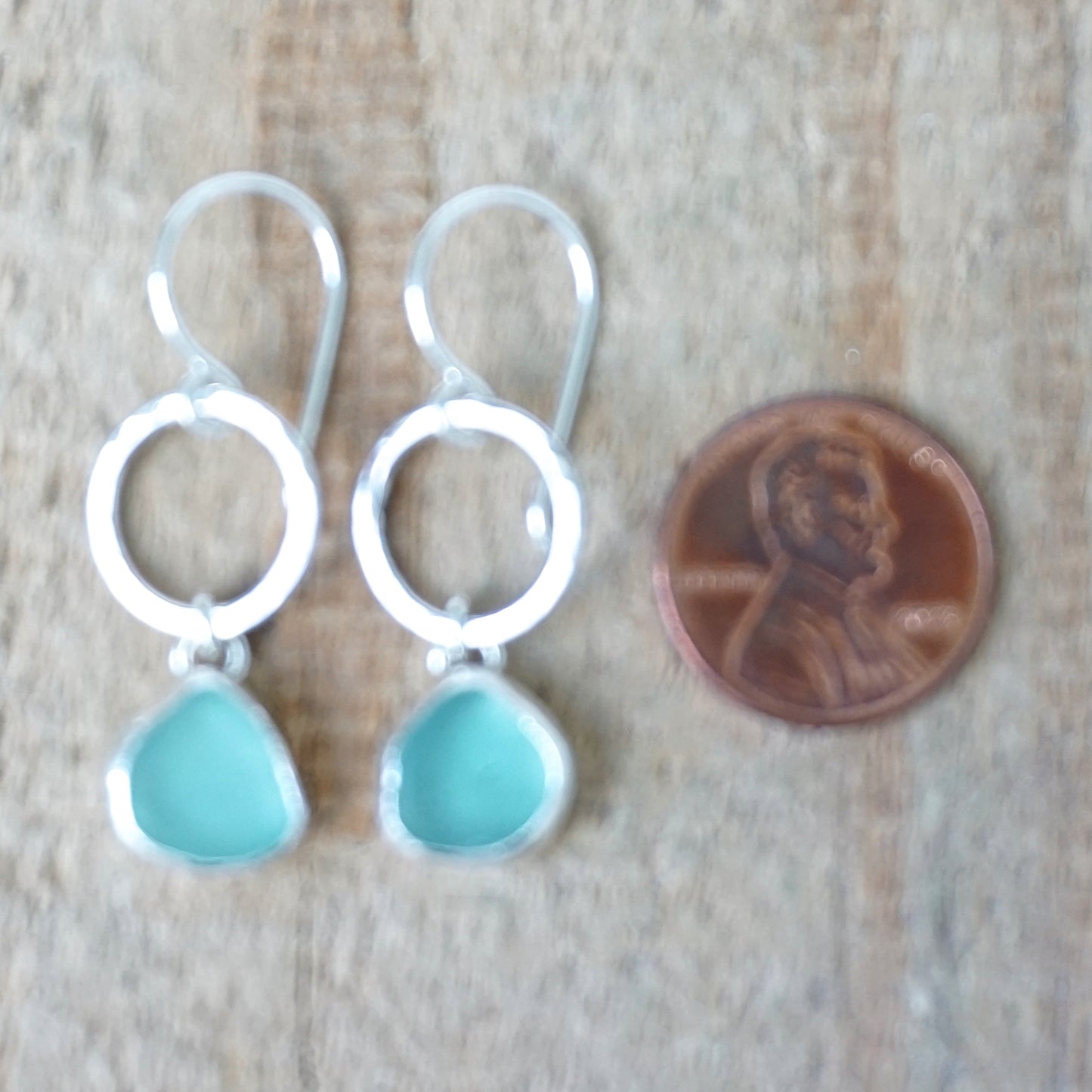 Teal Blue Green Sea Glass Circle Earrings