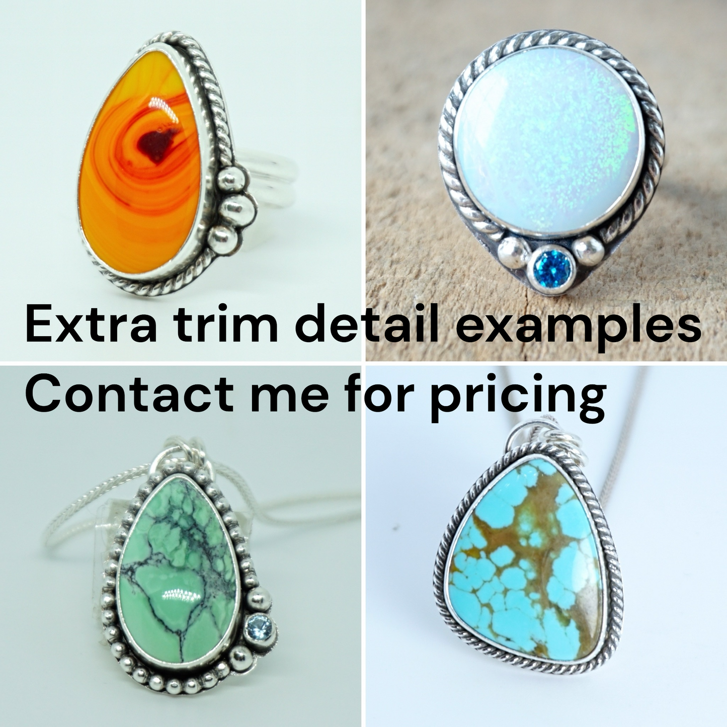 Examples of upgrades available for custom order jewelry