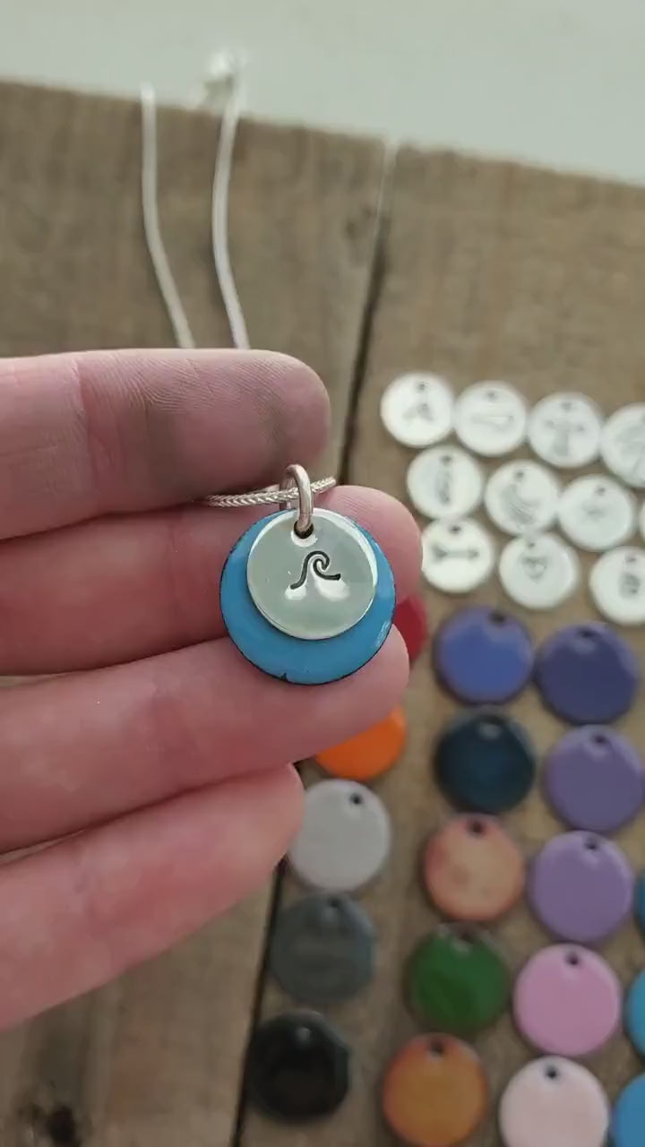 Hand Stamped Sterling Silver Heart on Enamel Pendant - Create Your Own - Enamel Necklace, Enamel Jewelry, Heart Jewelry, Heart Necklace