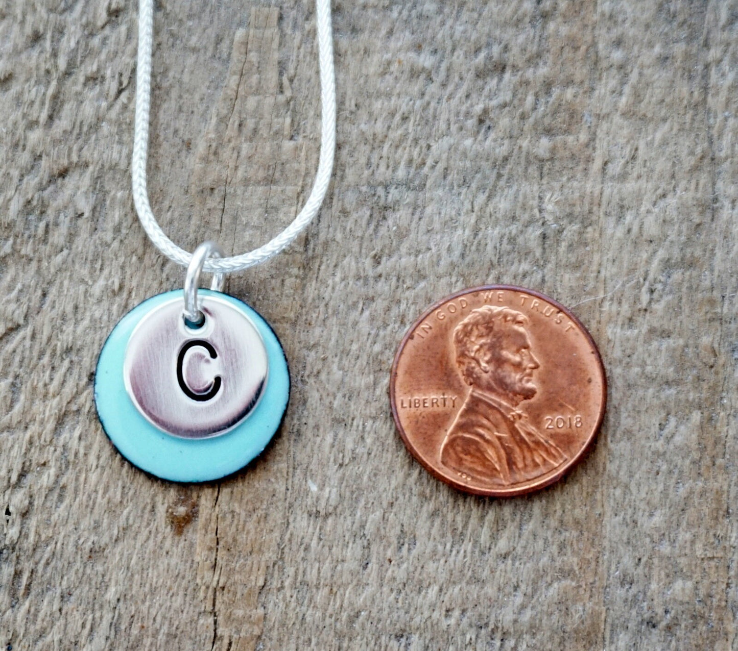 Hand Stamped Sterling Silver Initial on Enamel Pendant - Choose Your Color - Enamel Necklace, Heart Necklace, Heart Jewelry