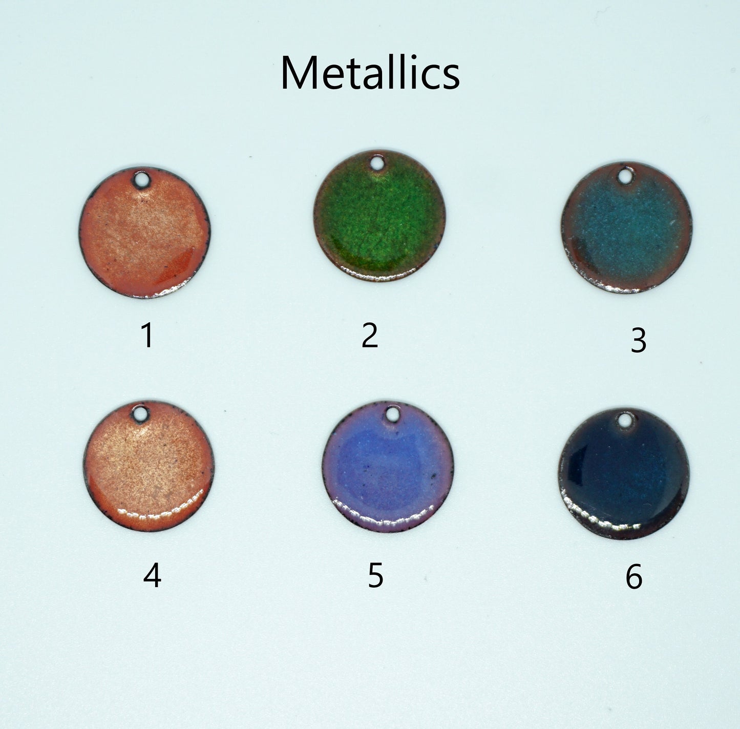various enamel discs in metallic colors to choose from