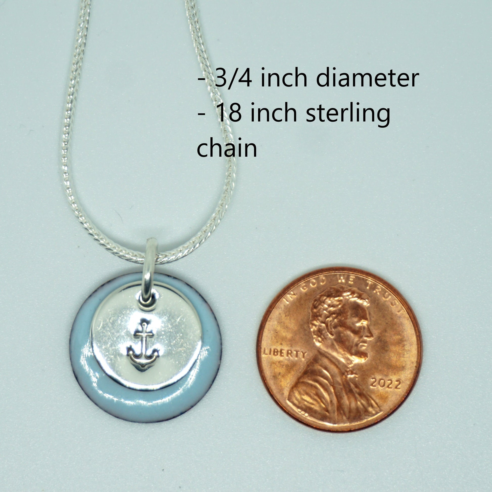 Hand Stamped Sterling Silver Anchor on Enamel Pendant - Choose Your Color - Enamel Necklace, Anchor Jewelry
