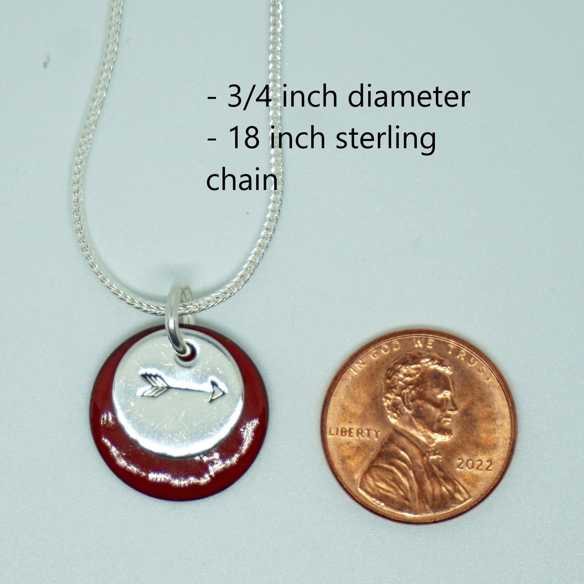 Hand Stamped Sterling Silver Arrow on Enamel Pendant - Choose Your Color - Enamel Necklace, Arrow Necklace