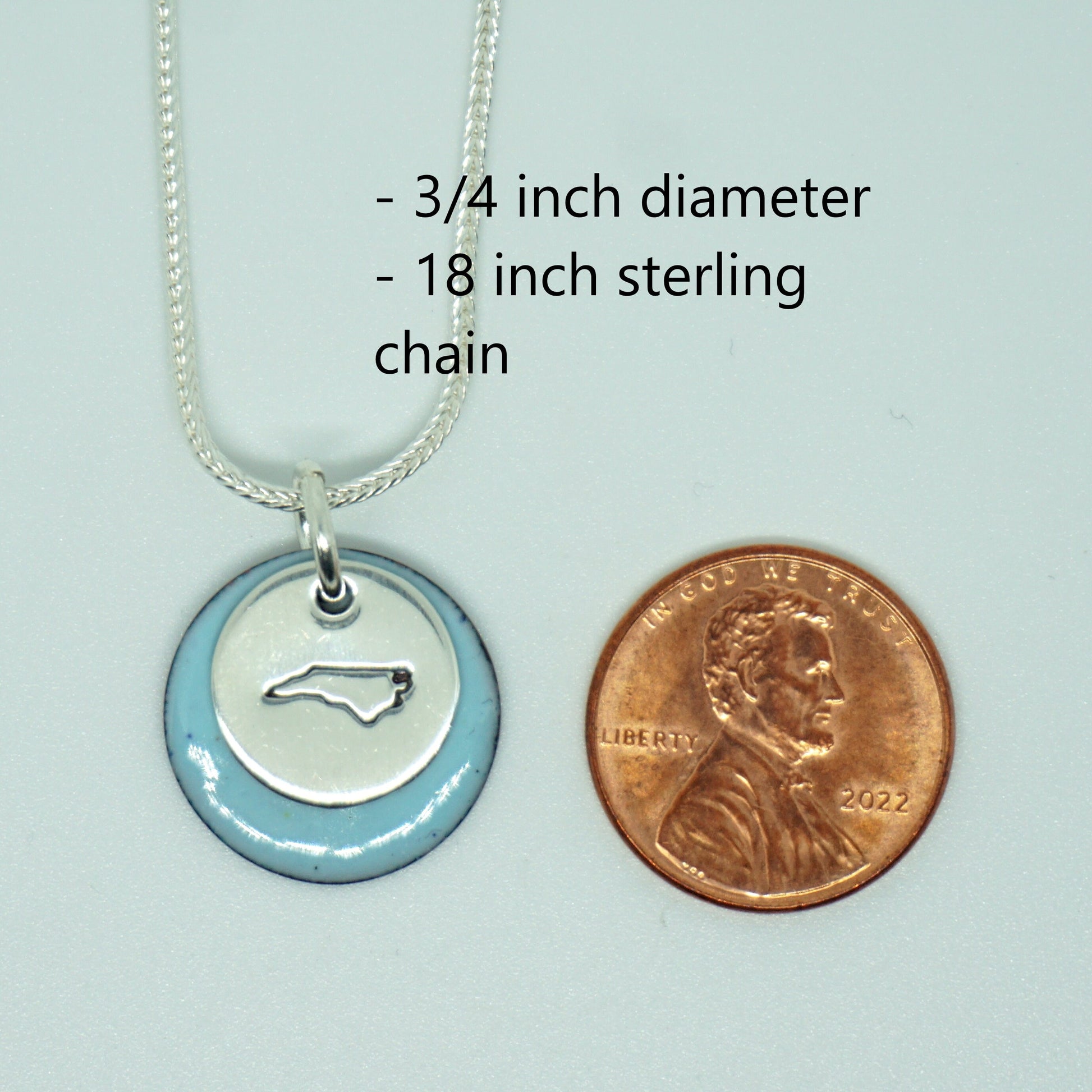 Hand Stamped Sterling Silver North Carolina on Enamel Pendant - Choose Your Color - Enamel Necklace, NC Jewelry, NC Necklace