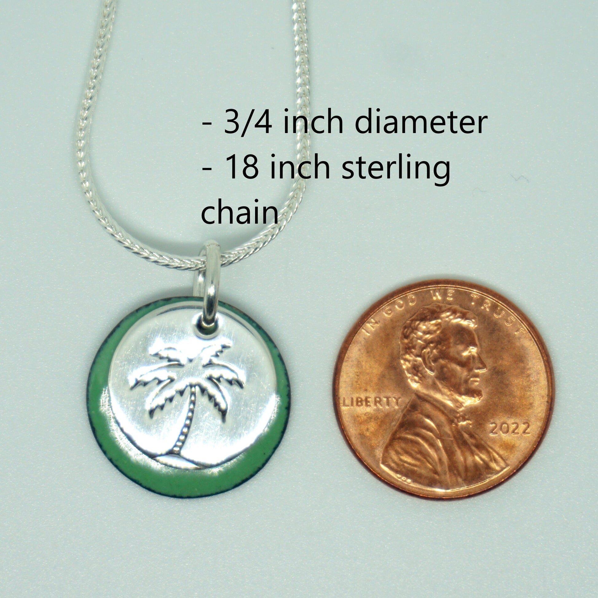 Hand Stamped Sterling Silver Palm Tree on Enamel Pendant - Choose Your Color - Enamel Necklace, Palmetto Tree Necklace