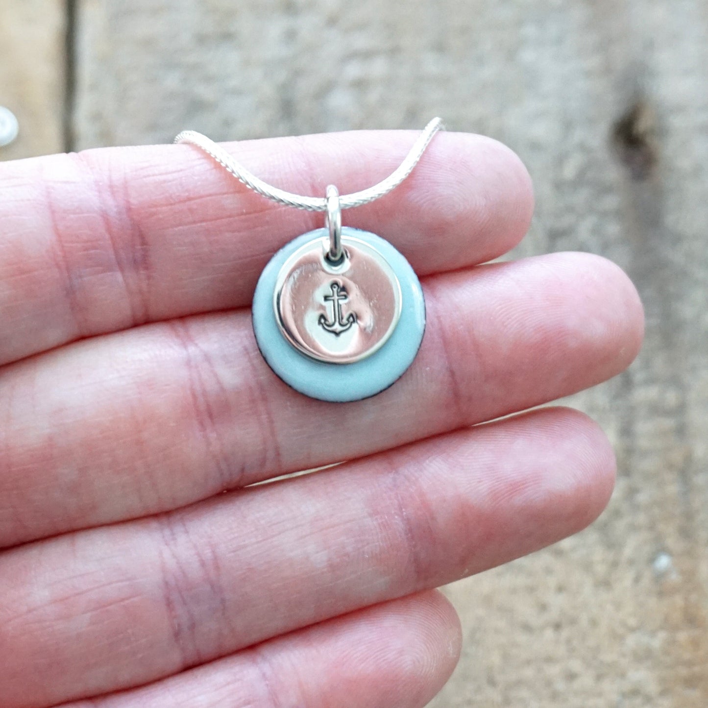 Hand Stamped Sterling Silver Anchor on Enamel Pendant - Choose Your Color - Enamel Necklace, Anchor Jewelry