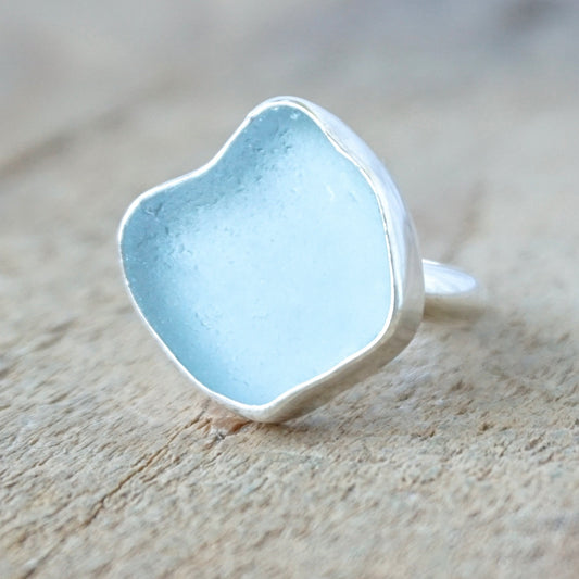 Size 9 Soft Aqua Blue Sea Glass Ring - Genuine Sea Glass, Natural Sea Glass, Sea Glass Jewelry, Beach Glass, Beach Glass Jewelry Ring