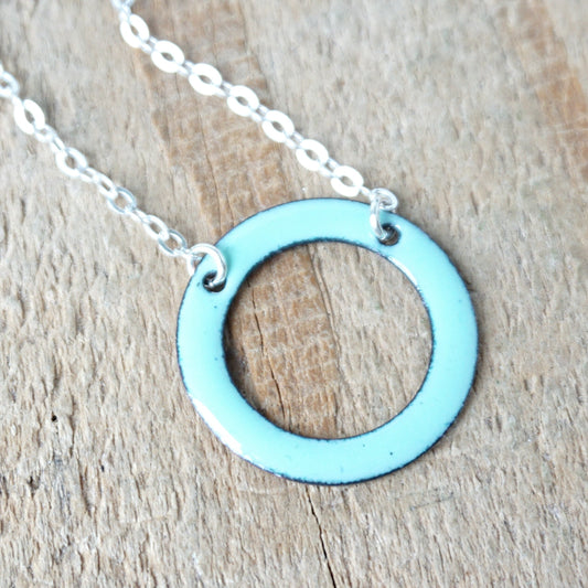 Seafoam Green Enamel Circle Pendant - Enamel Necklace, Enamel Jewelry, Circle Necklace, Circle Jewelry, Infinity Necklace, Karma Necklace