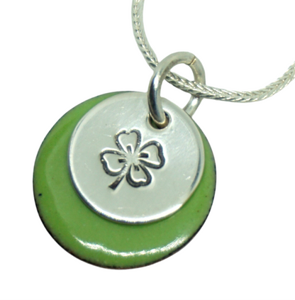 Hand Stamped Sterling Silver Shamrock on Enamel Pendant - Create Your Own