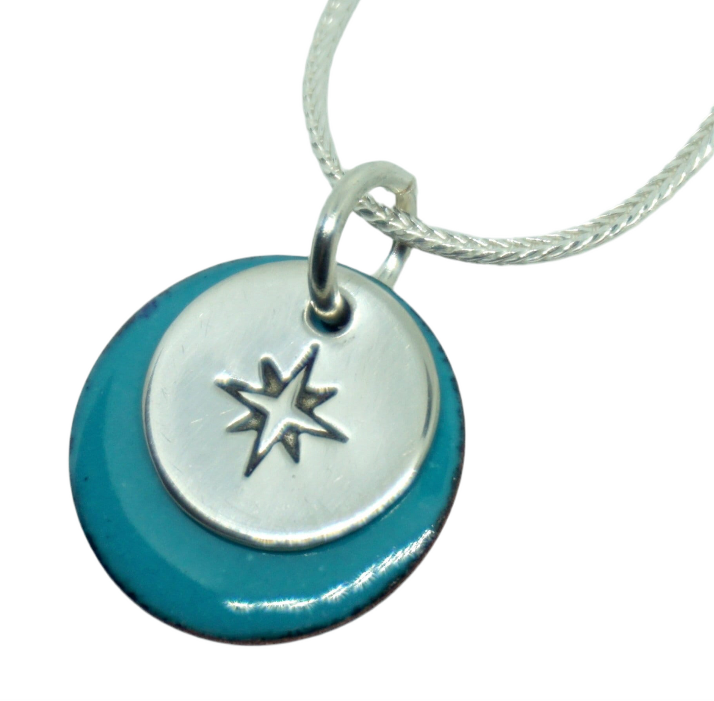 Hand Stamped Compass Rose Sterling Silver on Enamel Pendant - Create Your Own