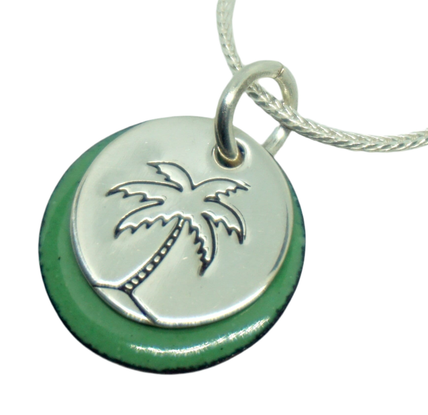 Hand Stamped Sterling Silver Palm Tree on Enamel Pendant - Create Your Own