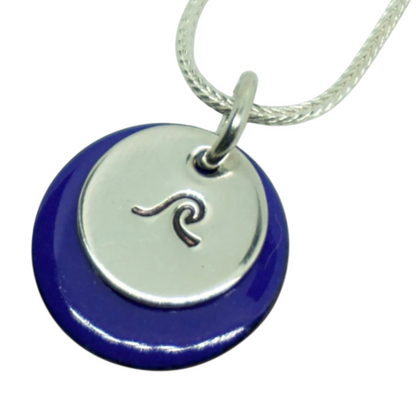 Hand Stamped Sterling Silver Wave on Enamel Pendant - Create Your Own