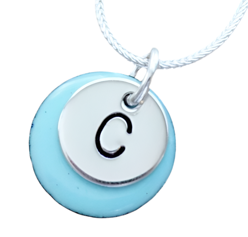 Hand Stamped Sterling Silver Initial on Enamel Pendant - Create Your Own