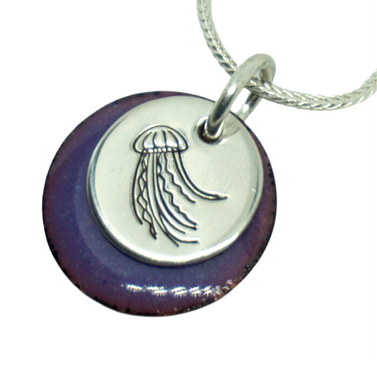 Hand Stamped Sterling Silver Jellyfish on Enamel Pendant - Create Your Own