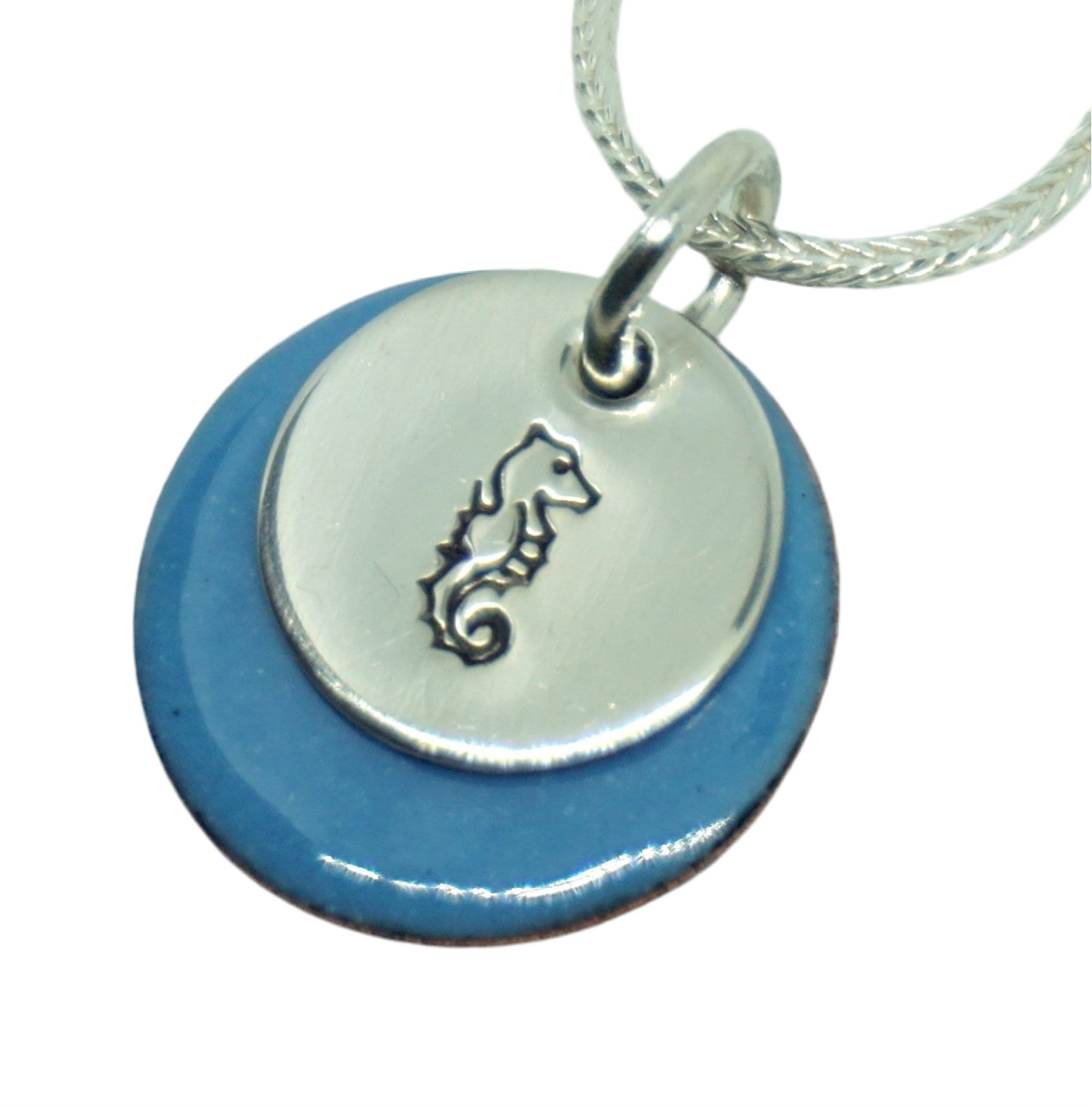 Hand Stamped Sterling Silver Seahorse on Enamel Pendant - Create Your Own