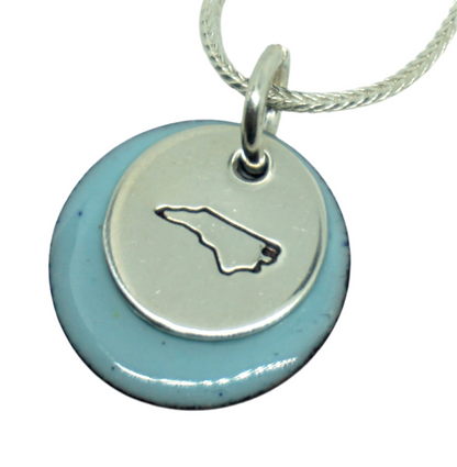 Hand Stamped Sterling Silver North Carolina on Enamel Pendant - Create Your Own