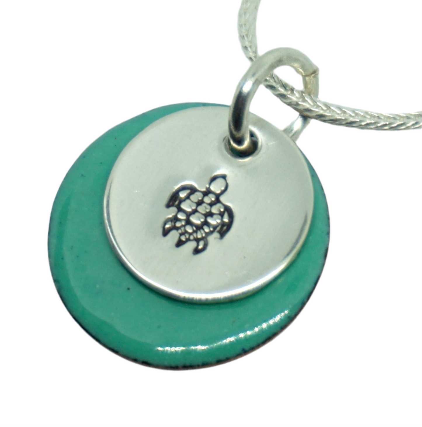 Hand Stamped Sterling Silver Turtle on Enamel Pendant - Create Your Own