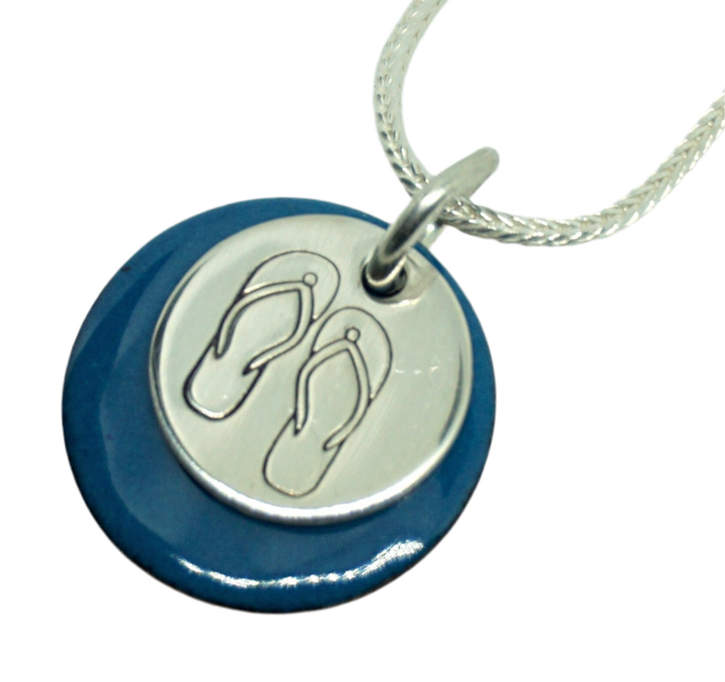 Hand Stamped Sterling Silver Flip Flops on Enamel Pendant - Create Your Own