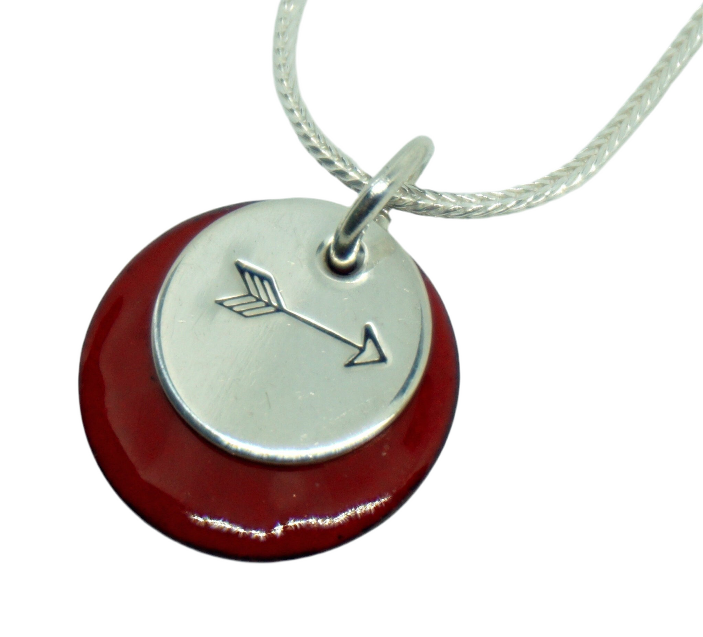 Hand Stamped Sterling Silver Arrow on Enamel Pendant - Create Your Own