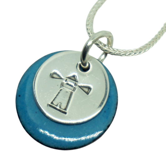 Hand Stamped Sterling Silver Lighthouse on Enamel Pendant - Created Your Own